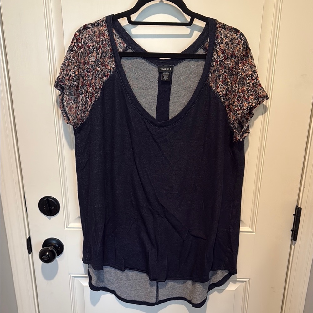 Torrid Navy Floral Sleeve Women's Top
